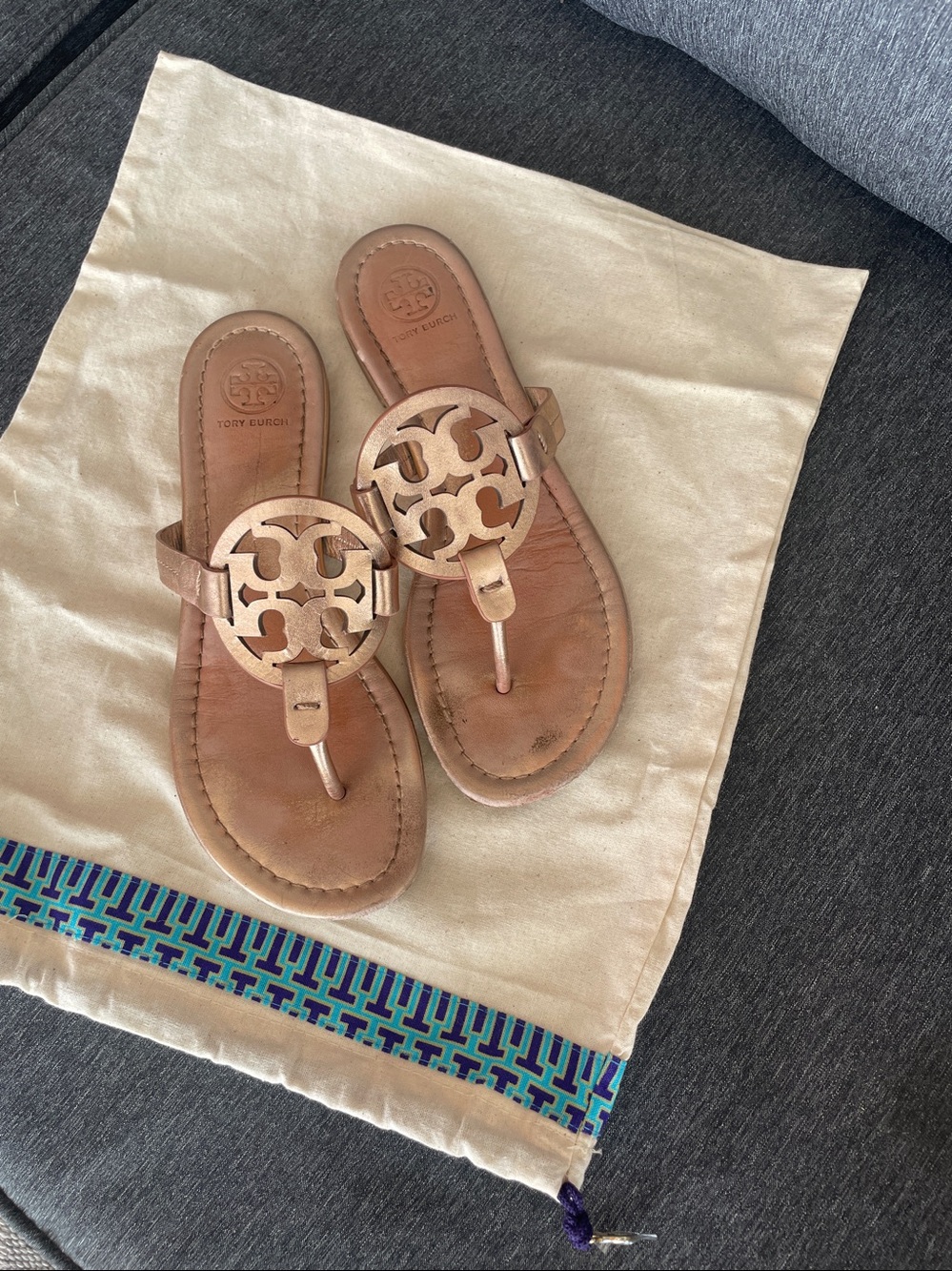 Tory Burch Miller rose gold leather sandals flats slides US 7
